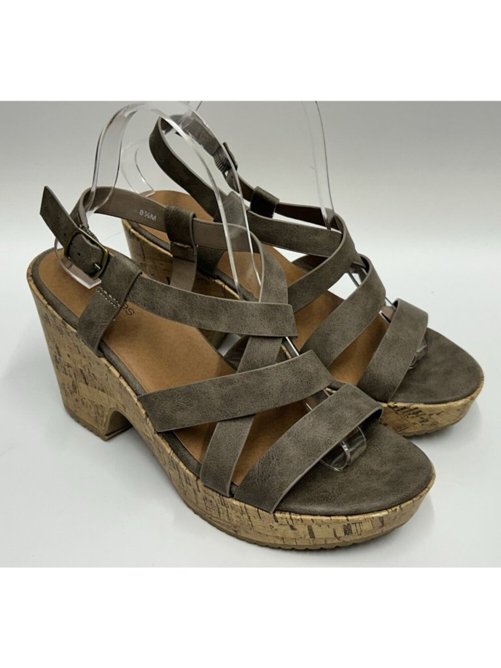 Maurices Strappy Wedge Sandals Womens Size 8.5 Faux Leather Buckle Hope Heels